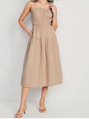 Old Navy Dried Linen Color Waist-Defined Smock Tiered Midi Cami Dress - Size XS